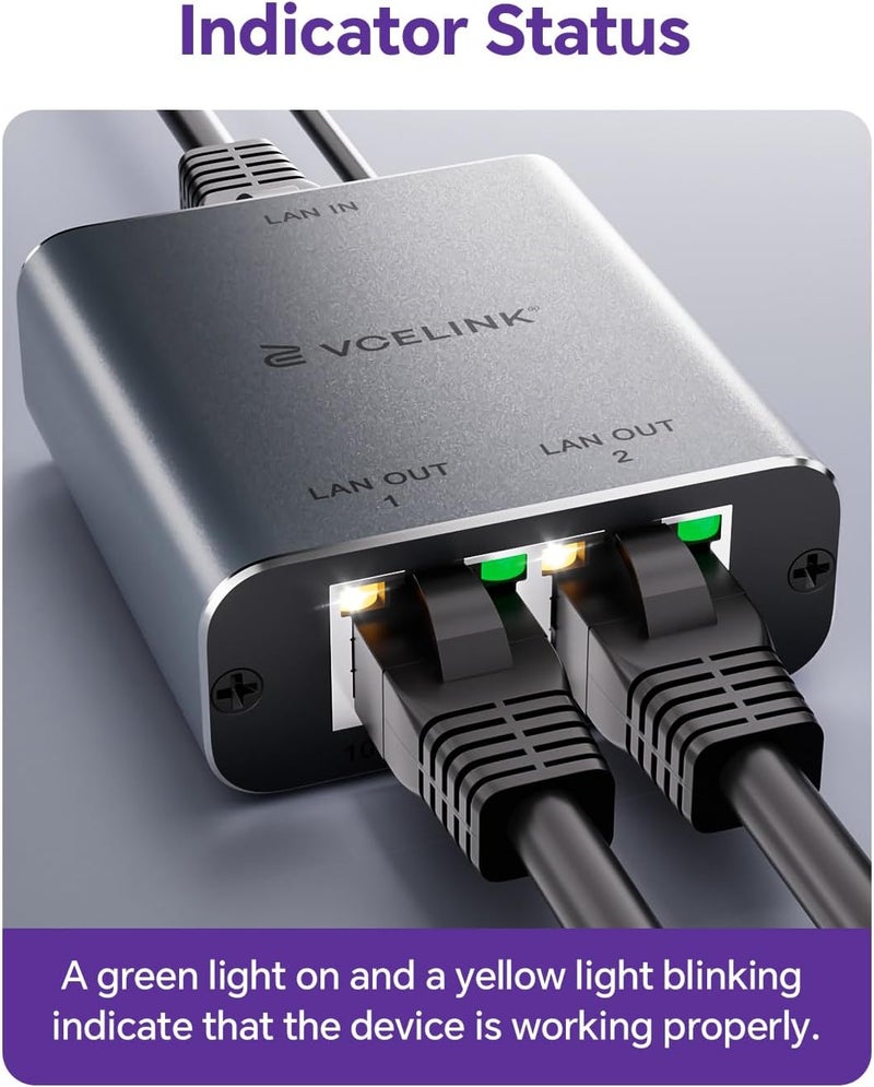 VCELINK Ethernet Splitter 1 to 2, 1000Mbps Ethernet Switch with USB Power Cable, Supports 2 Devices Simultaneously Networking, Compatible with Cat7/Cat6/Cat5, Ideal for PS5, Xbox, Smart TVs, Laptops - Image 4